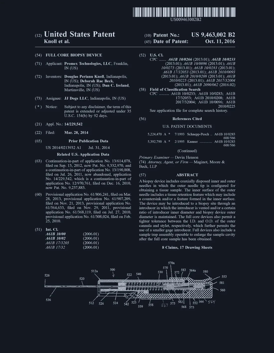 Page 1 of US 9,463,002 B2, as granted